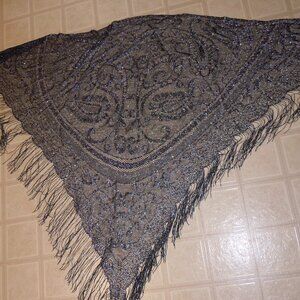 VINTAGE BLACK / SILVER SHAWL MADE IN JAPAN BEAUTIFUL METALLIC